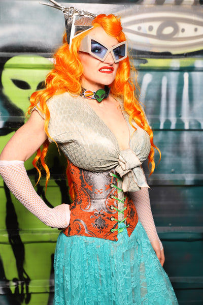 Petite Wench Underbust Corset in Goldfish Medallion - The Gilded Galaxy Collection
