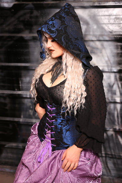 Hooded Vixen Corset In Black & Blue Medallion - “13 Days of Halloween 2024” Day 12