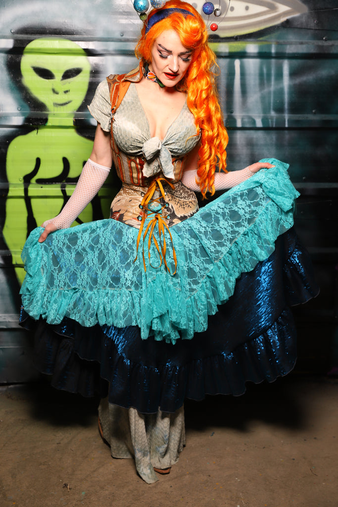 Mini Fairy w/ruffle in Light Turquoise Stretch Lace