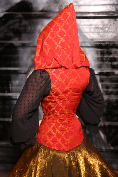 Hooded Vixen Corset In Red Rose Trellis - “13 Days of Halloween 2024” Day 12