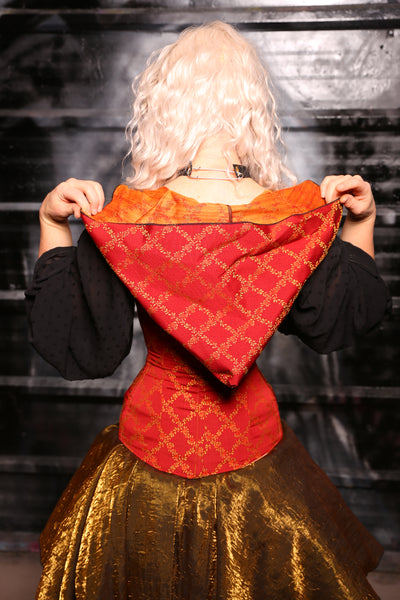 Hooded Vixen Corset In Red Rose Trellis - “13 Days of Halloween 2024” Day 12