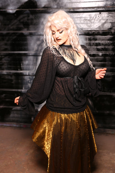 Classic Blouse w/ super long sleeves in Black Sheer Chiffon - “13 Days of Halloween 2024” Day 12