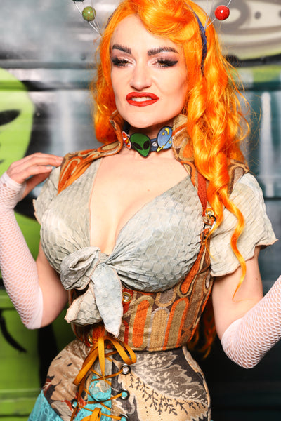 Cropped Fae Corset w/ Sorceress Straps in Meteor Lounge - The Gilded Galaxy Collection