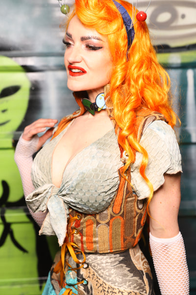 Cropped Fae Corset w/ Sorceress Straps in Meteor Lounge - The Gilded Galaxy Collection