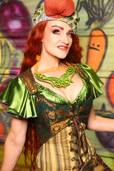 07. Cropped Marie Overbust corset in Emerald & Gold Grand Medallion - The Hoedown Throwdown Collection