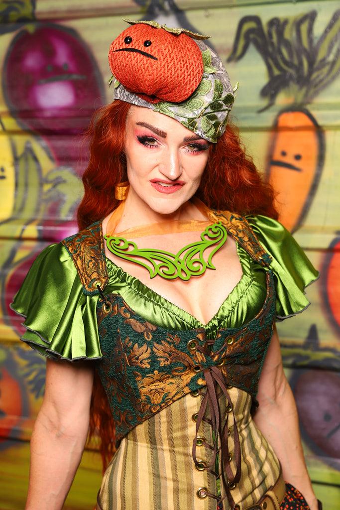07. Cropped Marie Overbust corset in Emerald & Gold Grand Medallion - The Hoedown Throwdown Collection