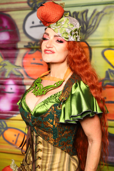 07. Cropped Marie Overbust corset in Emerald & Gold Grand Medallion - The Hoedown Throwdown Collection
