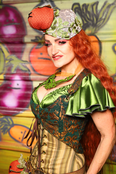 07. Cropped Marie Overbust corset in Emerald & Gold Grand Medallion - The Hoedown Throwdown Collection