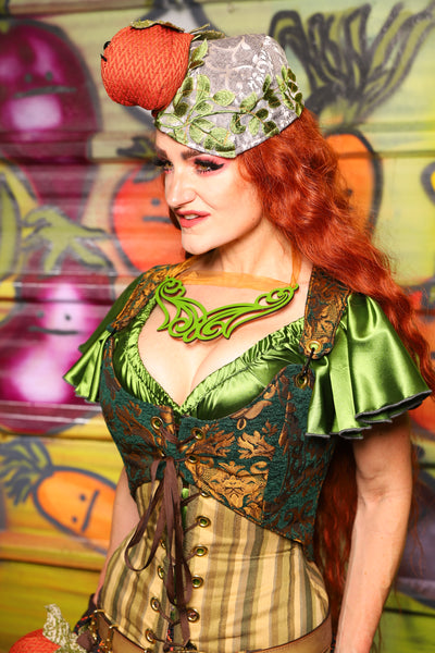 07. Cropped Marie Overbust corset in Emerald & Gold Grand Medallion - The Hoedown Throwdown Collection
