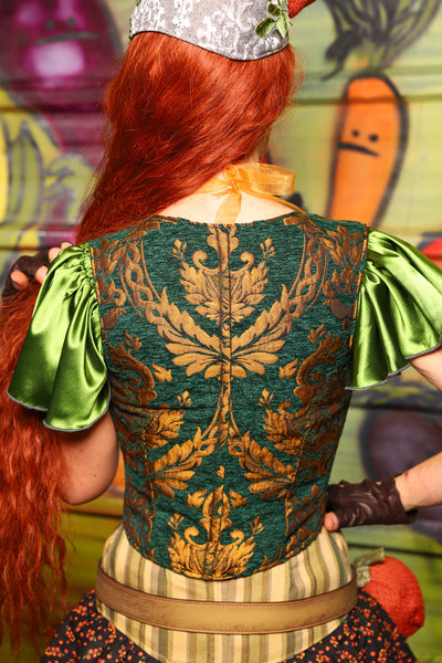 07. Cropped Marie Overbust corset in Emerald & Gold Grand Medallion - The Hoedown Throwdown Collection
