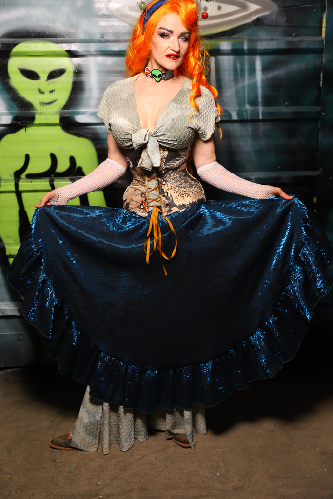 Crescent Skirt w/ruffle in Dark Sapphire Crushed Shimmer - The Gilded Galaxy Collection