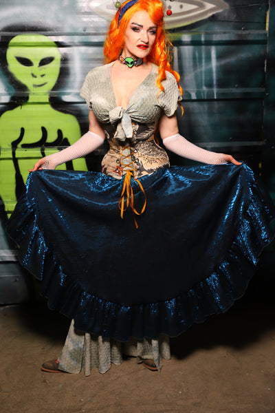 Crescent Skirt w/ruffle in Dark Sapphire Crushed Shimmer - The Gilded Galaxy Collection