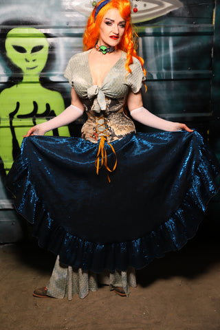 Crescent Skirt w/ruffle in Dark Sapphire Crushed Shimmer - The Gilded Galaxy Collection