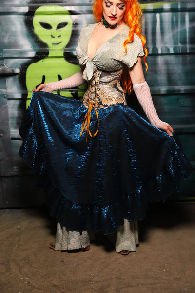 Crescent Skirt w/ruffle in Dark Sapphire Crushed Shimmer - The Gilded Galaxy Collection