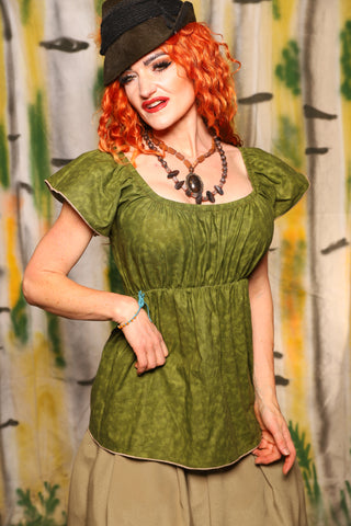Emma Blouse in Green Foliage Cotton - Harvest & Hayrides Collection