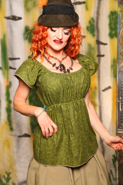 Emma Blouse in Green Foliage Cotton - Harvest & Hayrides Collection