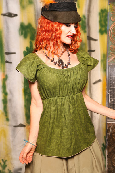 Emma Blouse in Green Foliage Cotton - Harvest & Hayrides Collection