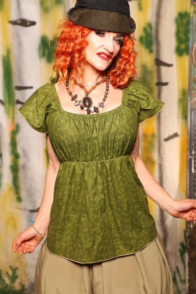 Emma Blouse in Green Foliage Cotton - Harvest & Hayrides Collection