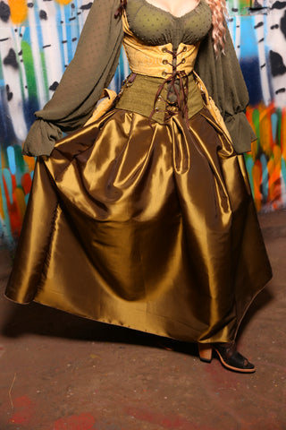 Tulip Skirt in Martini Olive Taffeta #41 - Harvest Baroque Collection