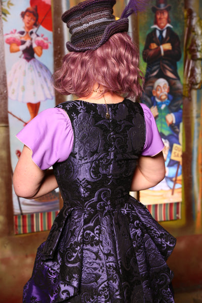 Cropped Vixen with Peplum Ruffle in Purple and Black Medallion - "Foolish Mortals Collection"