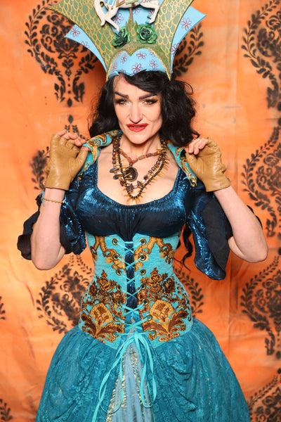 Vixen Corset in Turquoise & Gold Medallion - Day 13 of 13 Days of Halloween 2025