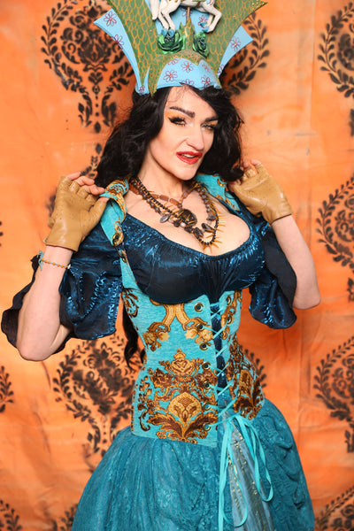 Vixen Corset in Turquoise & Gold Medallion - Day 13 of 13 Days of Halloween 2025