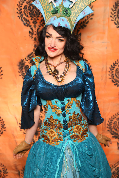 Vixen Corset in Turquoise & Gold Medallion - Day 13 of 13 Days of Halloween 2025