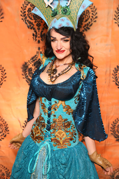 Vixen Corset in Turquoise & Gold Medallion - Day 13 of 13 Days of Halloween 2025