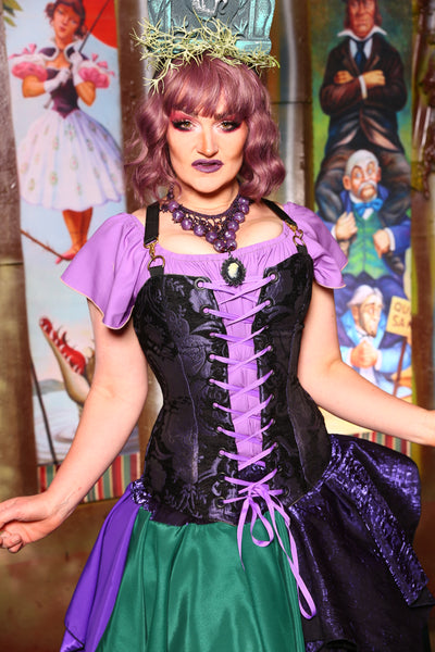 Aurora X Corset in Purple and Black Medallion - "Foolish Mortals Collection"