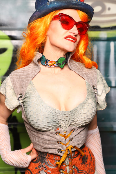 Cropped Fae Corset w/ Sorceress Straps in Soft Mooncloth - The Gilded Galaxy Collection