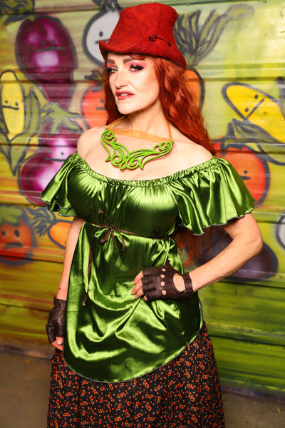 12. Breeze Blouse in Sunlit Moss Shiny Satin - The Hoedown Throwdown Collection