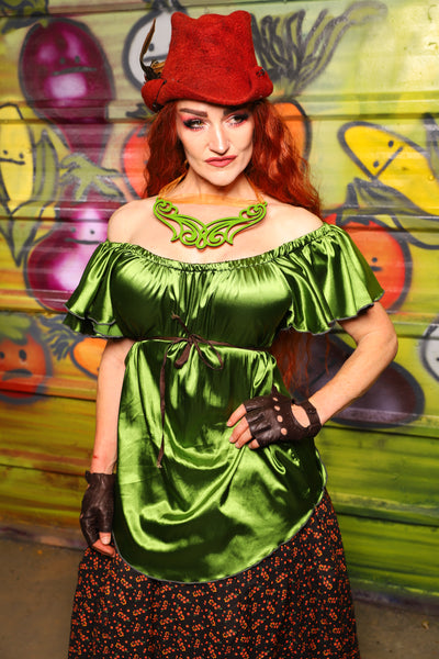 12. Breeze Blouse in Sunlit Moss Shiny Satin - The Hoedown Throwdown Collection
