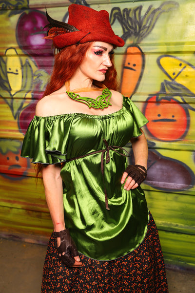 12. Breeze Blouse in Sunlit Moss Shiny Satin - The Hoedown Throwdown Collection