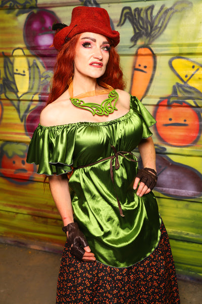 12. Breeze Blouse in Sunlit Moss Shiny Satin - The Hoedown Throwdown Collection
