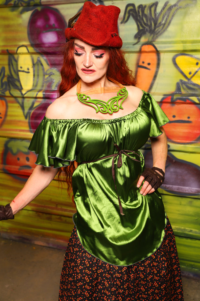 12. Breeze Blouse in Sunlit Moss Shiny Satin - The Hoedown Throwdown Collection