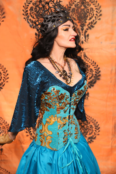 Crossfire Corset in Turquoise & Gold Medallion - Day 13 of 13 Days of Halloween