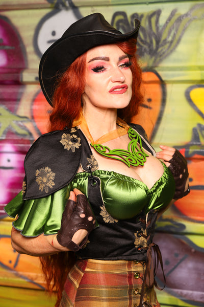 09. Cropped Vixen W/Pauldron shoulders in Black Thistle Brocade - The Hoedown Throwdown Collection