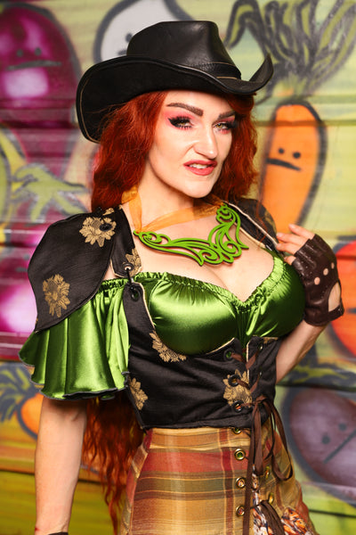 09. Cropped Vixen W/Pauldron shoulders in Black Thistle Brocade - The Hoedown Throwdown Collection