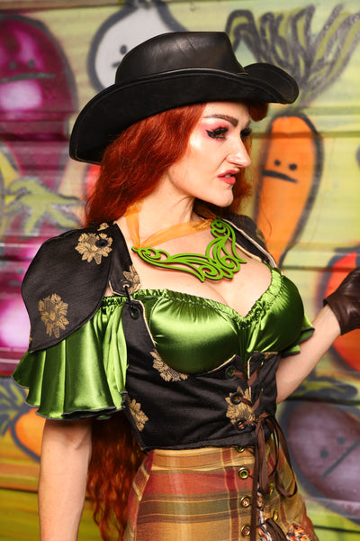 09. Cropped Vixen W/Pauldron shoulders in Black Thistle Brocade - The Hoedown Throwdown Collection