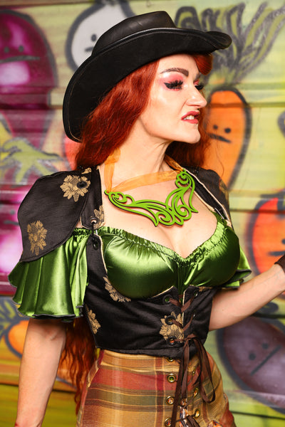 09. Cropped Vixen W/Pauldron shoulders in Black Thistle Brocade - The Hoedown Throwdown Collection