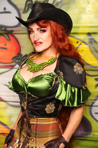 09. Cropped Vixen W/Pauldron shoulders in Black Thistle Brocade - The Hoedown Throwdown Collection