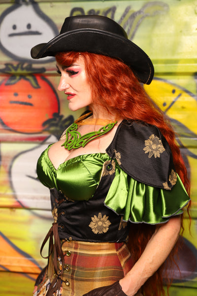 09. Cropped Vixen W/Pauldron shoulders in Black Thistle Brocade - The Hoedown Throwdown Collection