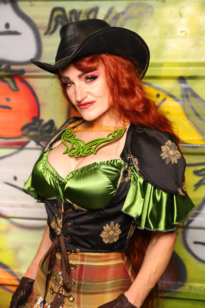 09. Cropped Vixen W/Pauldron shoulders in Black Thistle Brocade - The Hoedown Throwdown Collection