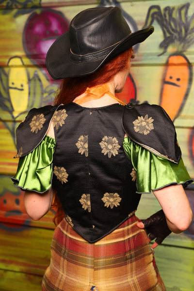 09. Cropped Vixen W/Pauldron shoulders in Black Thistle Brocade - The Hoedown Throwdown Collection