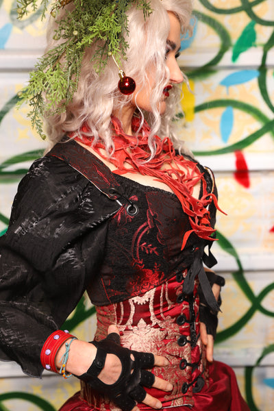 *2 Color Variants!* Cropped Courtier in Crimson & Black Medallion/ Black & Red Grace Chenille - "Crows & Cardinal Collection"