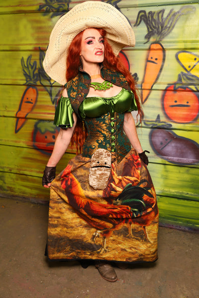 37. Tulip skirt in The Golden Rooster w/Black Back - The Hoedown Throwdown Collection
