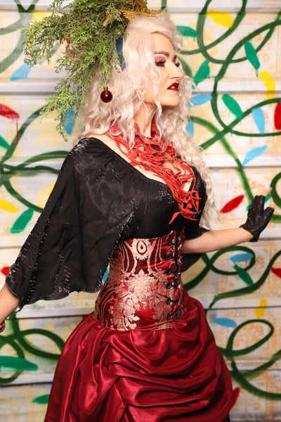 Petite Wench Corset in Cranberry Damask- "Crows & Cardinal Collection"