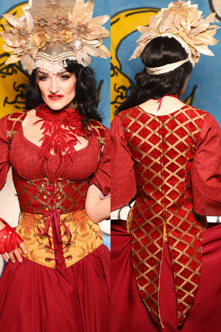 Tailed Cropped Vixen in Crimson & Gold Lattice - The Goldenberry Collection