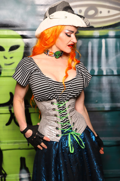 Petite Wench Underbust Corset in Silver Snake - The Gilded Galaxy Collection