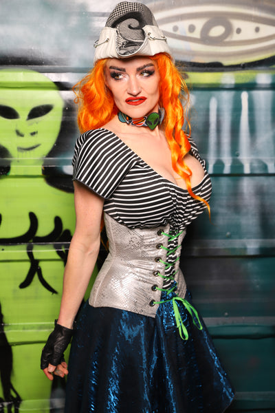 Petite Wench Underbust Corset in Silver Snake - The Gilded Galaxy Collection